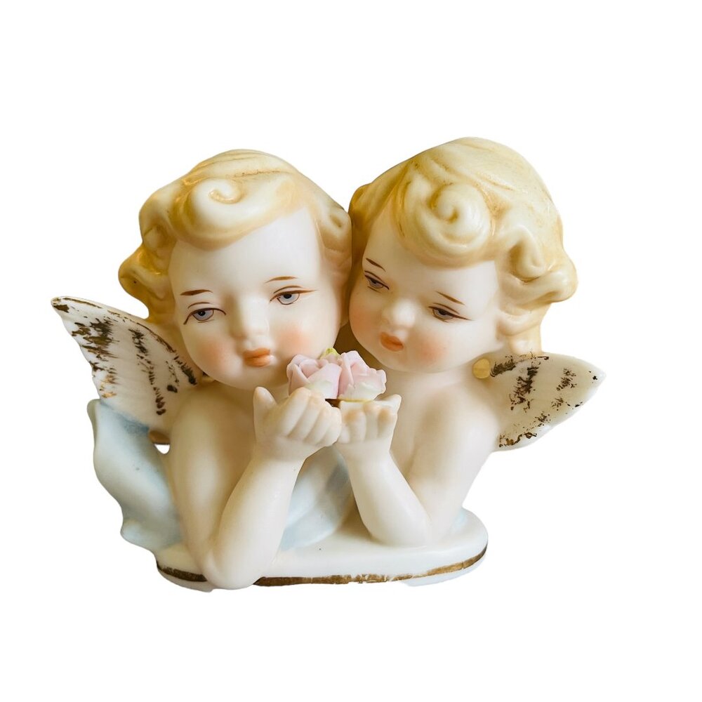 Vintage Cream and Pink Angel Cherub Figurine